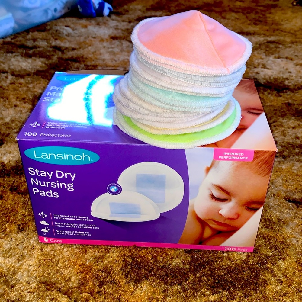 Bundle of 16 Washable Colorful Nursing Pads and 100 Disposable Nursing Pads